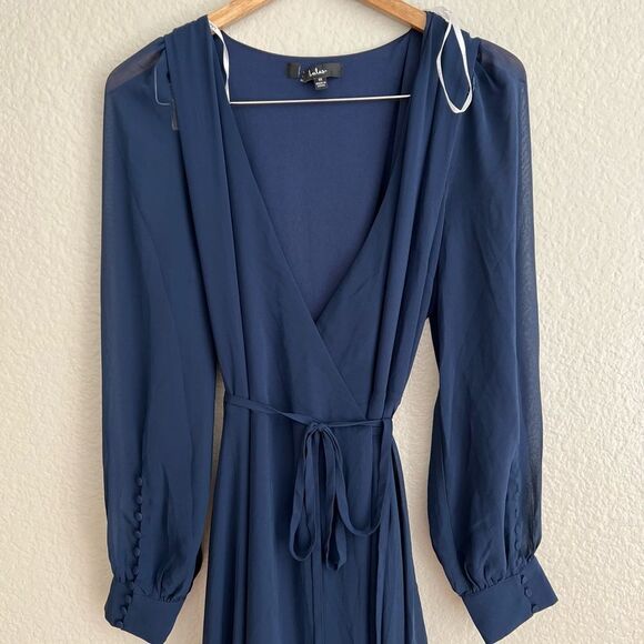 Dark Navy Blue Long Sleeve Wrap Dress Plus 1XL - Picture 7 of 8